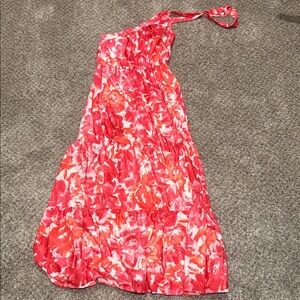 Pink Floral One-Shoulder Dress